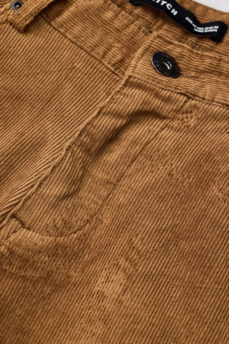 Snitch Brown Regular Fit Stretch Corduroy Trousers for Men | Best Price UAE