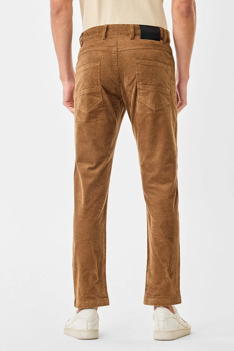 Snitch Brown Regular Fit Stretch Corduroy Trousers for Men | Best Price UAE