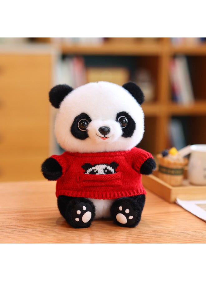 Cute Panda Doll Flower Plush Toy Simulation Panda Doll Children's Birthday 520 Gift-Color:Red Panda Pocket Style-Height:About 25cm In Height (with Whitesatchel Bag)