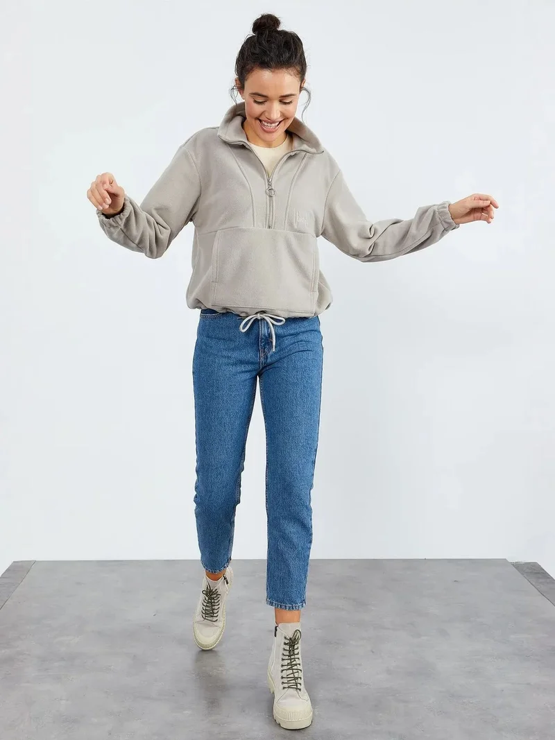 تومي لايف TOMMY Oversized Half-zip Plush Sweatshirt