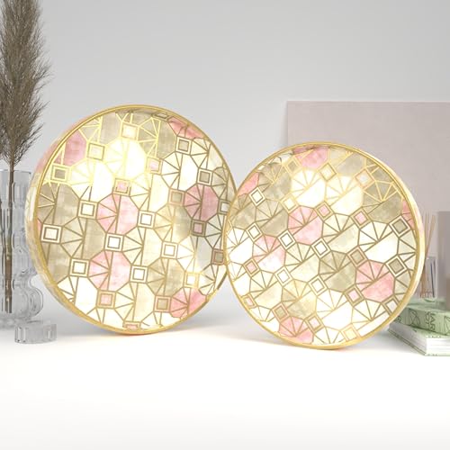 Castleite Ember Decorative Round Wooden Tray Set of 2 Handcrafted Trays for Serving, Use in Kitchen, Dining Table, Decor or Storage - Epoxy Resin Coated - Large, Small (Santuoso) - Image 1