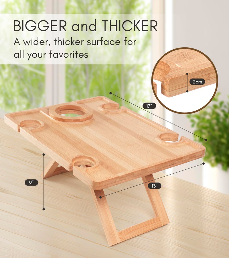 Piticco Outdoor Wine Picnic Table, Wooden Folding Picnic Table with Glass Holder, Bamboo Wine Glass Snack Tray for Indoor & Outdoor Use, Includes Picnic Mat & Tote Bag - Image 3