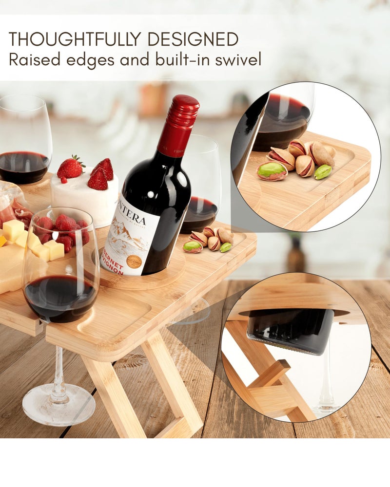 Piticco Outdoor Wine Picnic Table, Wooden Folding Picnic Table with Glass Holder, Bamboo Wine Glass Snack Tray for Indoor & Outdoor Use, Includes Picnic Mat & Tote Bag - Image 5