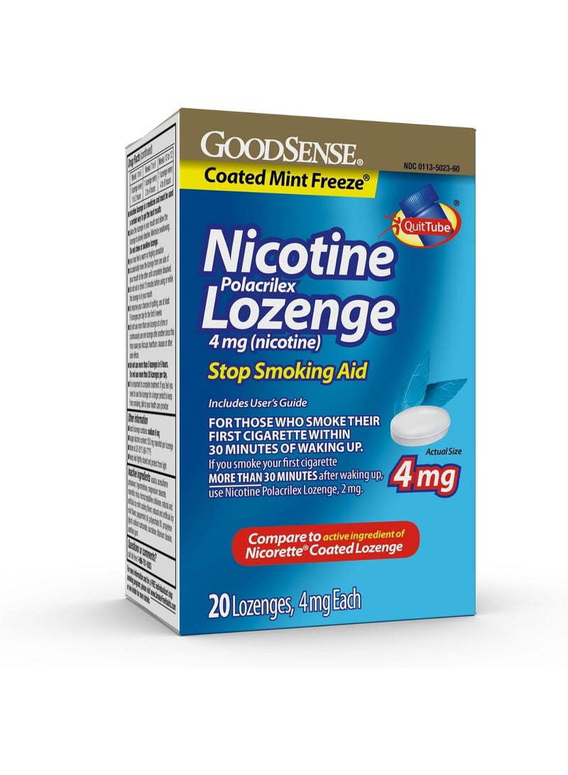 Good Sense Coated Ice Mint Nicotine Polacrilex Lozenges, 4 mg, Stop Smoking Aid, 20 Count Stop Smoking Aid, Reduces Withdrawal Symptoms, Including Nicotine Craving, Portable, Sugar Free, Gluten Free