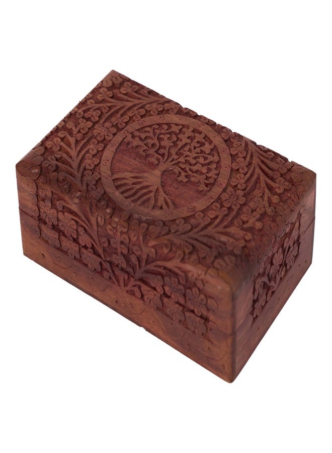 GURU JEE Wooden Indian Handmade Carving Tree of Life Trinket Box - Wood Jewelry Organizer & Keepsake Box for Women - 8x5x2.5 Inch - Image 3