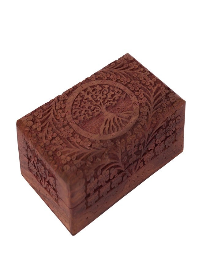 GURU JEE Wooden Indian Handmade Carving Tree of Life Trinket Box - Wood Jewelry Organizer & Keepsake Box for Women - 8x5x2.5 Inch - Image 2