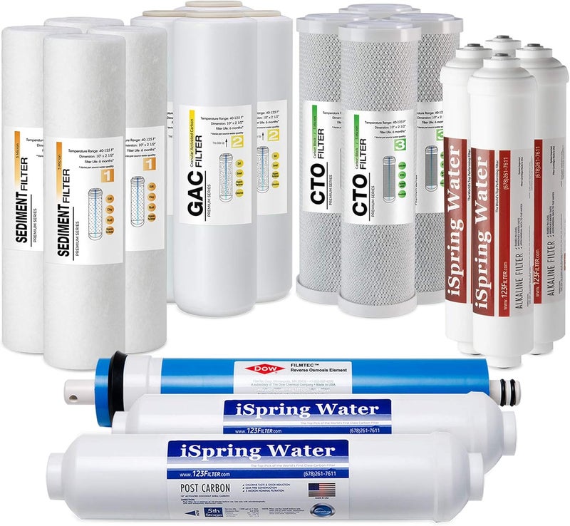 iSpring iSpring F19K100US Standard 6Stage Reverse Osmosis RO Systems 2Year Replacement Cartridge Pack Set with Alkaline Mineralization pH 10 X 25 Made in USA  - Image 1