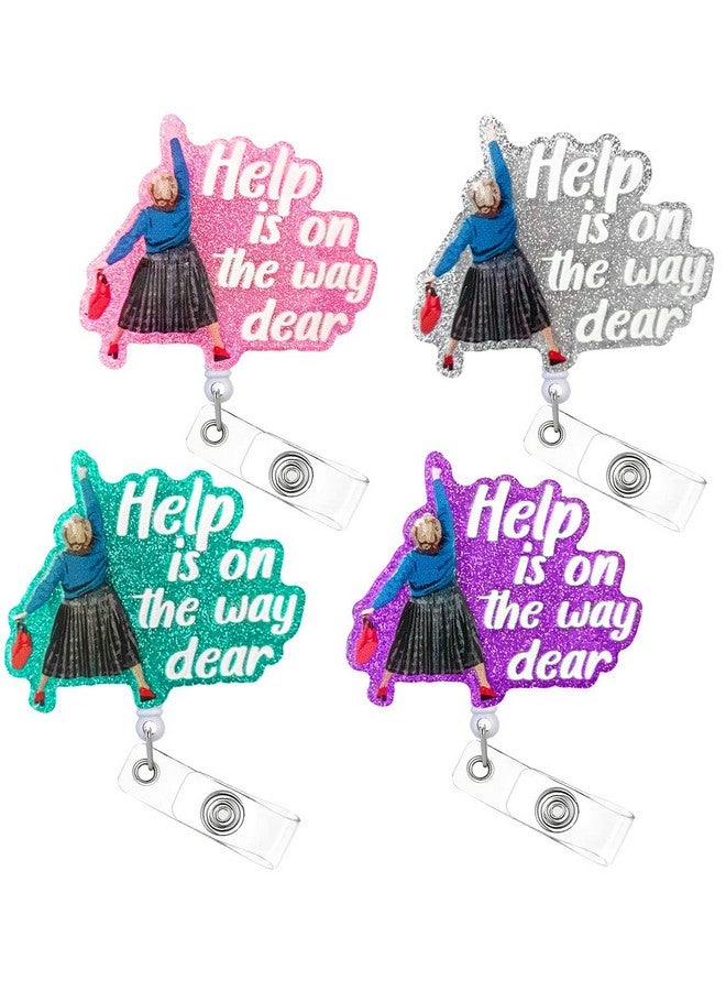 HASFINE 4 Pack Glittering Retractable Badge Reels "Help Is On The Way" Caregiverinspired Funny Acrylic Id Badge Holder With Alligator Clip For Nurses Students Teachers Lawyer & Office Staff - Image 1