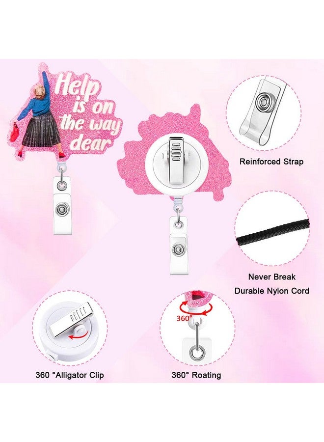HASFINE 4 Pack Glittering Retractable Badge Reels "Help Is On The Way" Caregiverinspired Funny Acrylic Id Badge Holder With Alligator Clip For Nurses Students Teachers Lawyer & Office Staff - Image 2