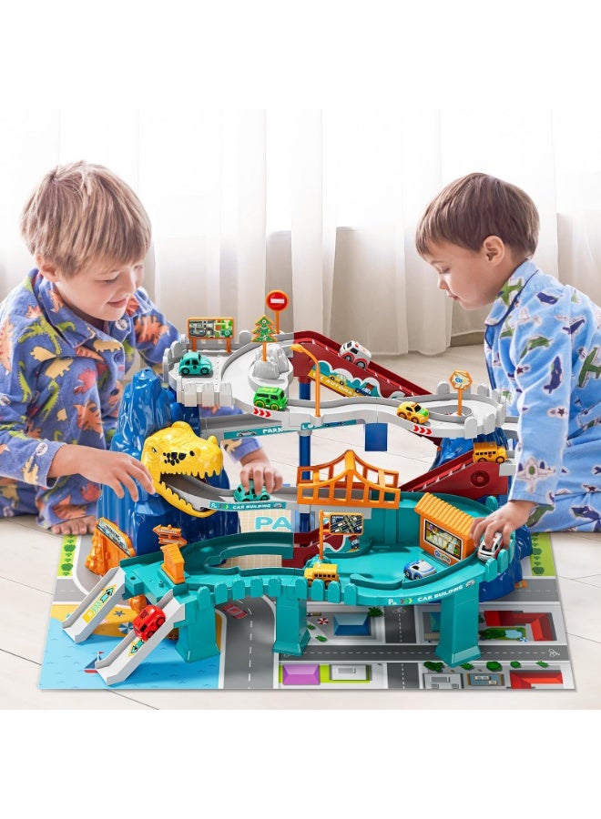 وانغبانغزي مجموعة لعب مضمار سباق الديناصورات للأولاد للأطفال 3-5 ، مجموعة لعب مسار سيارات تسلق الديناصورات مع 10 سيارات متسابق صغيرة ، ألعاب مسار منحدر سيارات للأطفال ل 3 4 5 6 7 8 سنوات من الأولاد والبنات - Image 1