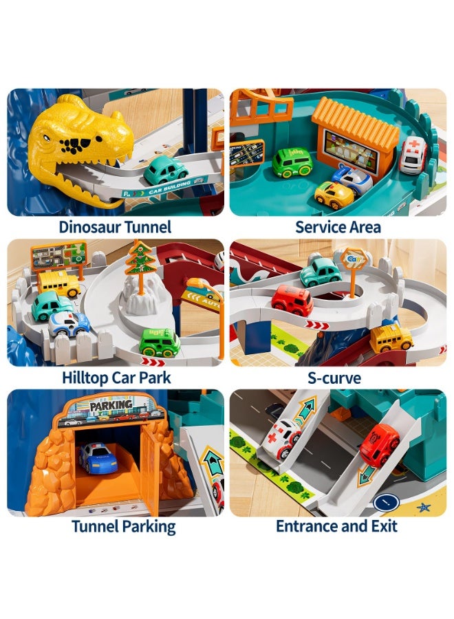 وانغبانغزي مجموعة لعب مضمار سباق الديناصورات للأولاد للأطفال 3-5 ، مجموعة لعب مسار سيارات تسلق الديناصورات مع 10 سيارات متسابق صغيرة ، ألعاب مسار منحدر سيارات للأطفال ل 3 4 5 6 7 8 سنوات من الأولاد والبنات - Image 5