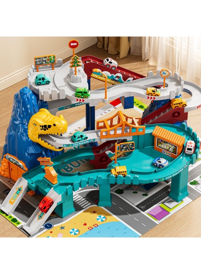 وانغبانغزي مجموعة لعب مضمار سباق الديناصورات للأولاد للأطفال 3-5 ، مجموعة لعب مسار سيارات تسلق الديناصورات مع 10 سيارات متسابق صغيرة ، ألعاب مسار منحدر سيارات للأطفال ل 3 4 5 6 7 8 سنوات من الأولاد والبنات - Image 3