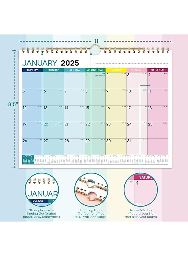 أكس سبرينج تقويم حائط 2025 28X21.5 سم تقويم شهري للمكتب لمدة 12 شهرًا مع خطاف تعليق للاحتفاظ بالتواريخ المهمة تقويم شهري للمكتب يناير 2025 ديسمبر 2025 تقويمات تخطيط كبيرة - Image 3