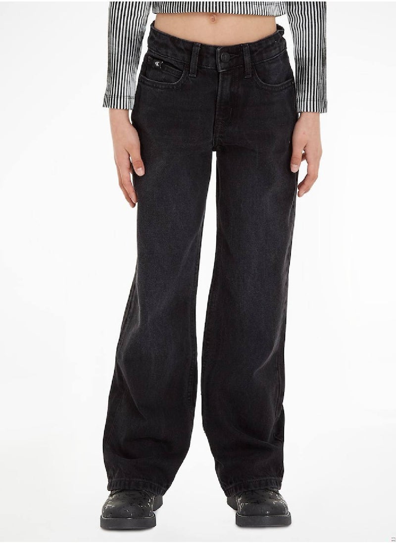 Calvin Klein Jeans - Calvin Klein Jeans Kids, Girls' Jeans - Wide leg - Casual Bottoms - Cotton , Black - Image 1