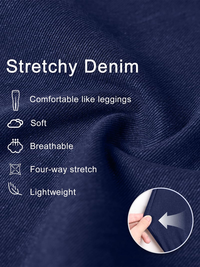 DLOODA Women's Wide Leg Jeans High Waisted Stretchy Denim Pants Elastic Waist Pull On Sweatpant Jeans Trendy Baggy Loose Dark Blue - Image 4
