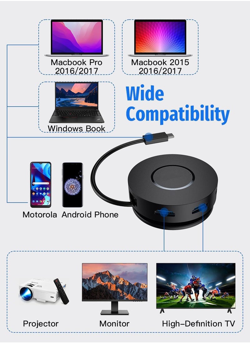 USB C Docking Station Dual Monitor 7in1 Round Multifunctional Multiport Adapter with 2 4K HDMI 100W PD Micro SD Card Reader 2 USB 3.0 Gigabit Ethernet for MacBook Dell HP Lenovo Laptops