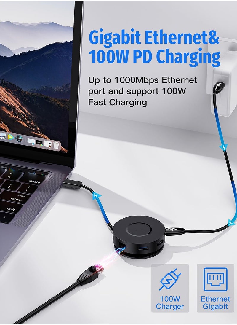 Excefore USB C Docking Station Dual Monitor 7in1 Round Multifunctional Multiport Adapter with 2 4K HDMI 100W PD Micro SD Card Reader 2 USB 3.0 Gigabit Ethernet for MacBook Dell HP Lenovo Laptops  - Image 3
