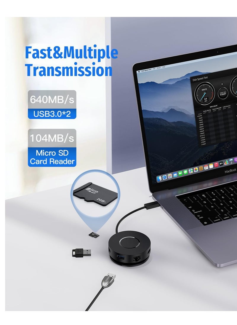 Excefore USB C Docking Station Dual Monitor 7in1 Round Multifunctional Multiport Adapter with 2 4K HDMI 100W PD Micro SD Card Reader 2 USB 3.0 Gigabit Ethernet for MacBook Dell HP Lenovo Laptops  - Image 4