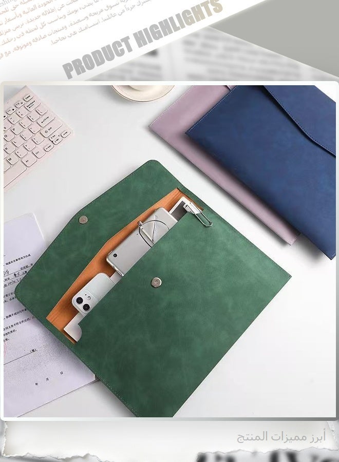 PU Leather Document Wallet, Grey Envelope Style File Folder with Snap Button Closure, A4 Paper Organizer Storage Pouch for Office School Home Business Supplies - Image 5