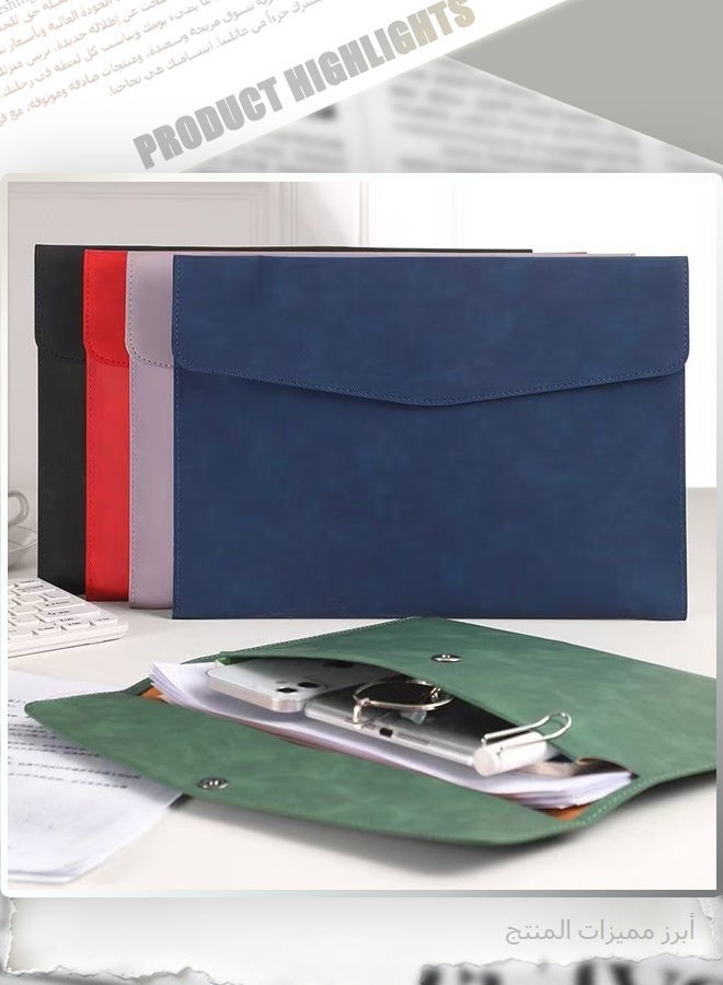 PU Leather Document Wallet, Grey Envelope Style File Folder with Snap Button Closure, A4 Paper Organizer Storage Pouch for Office School Home Business Supplies - Image 4