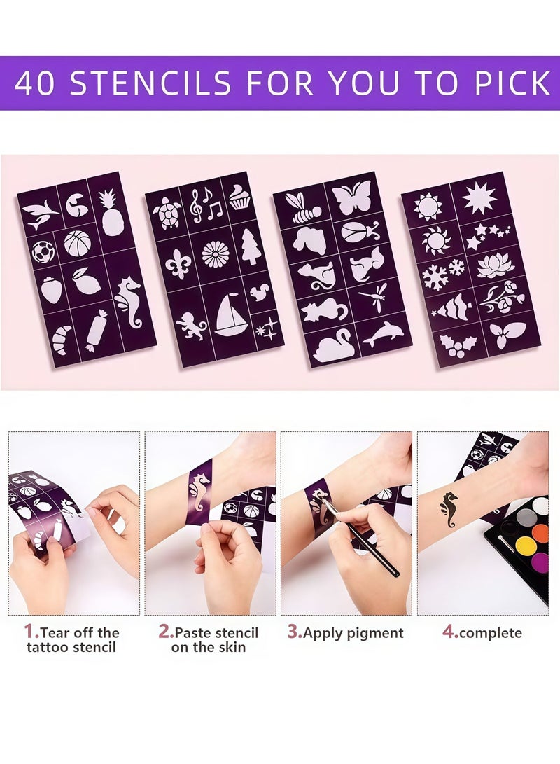 poetry shadow Face Painting Kit for Kids - 15 Color Large Water Based Makeup Paints with Stencils,2 Brushes,Makeup Kit,Safe Professional Body & Face Paint Kit - Image 5