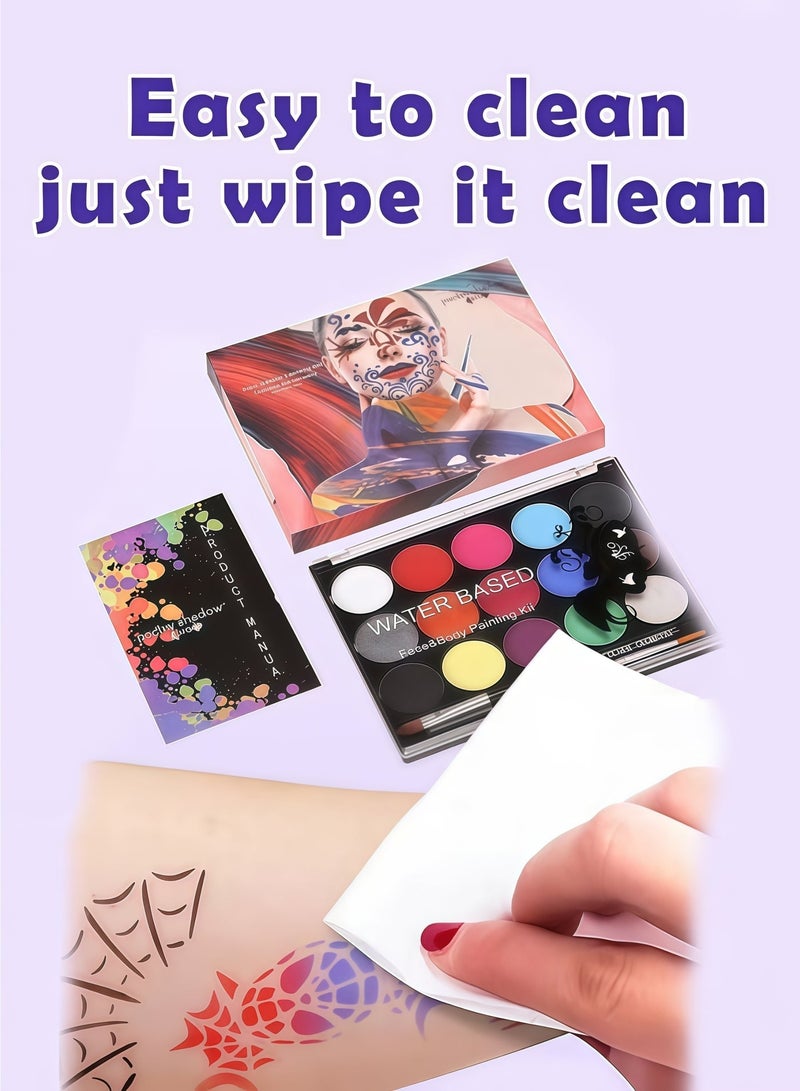 poetry shadow Face Painting Kit for Kids - Safe Non-Toxic Body Paint for Boys Girls, 15 Colors & 40 Stencils with 2 Brushes ,Halloween Makeup,Best Gifts for Kids Party - Image 5