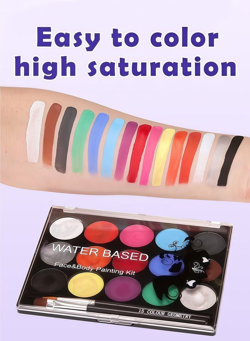 poetry shadow Face Painting Kit for Kids - Safe Non-Toxic Body Paint for Boys Girls, 15 Colors & 40 Stencils with 2 Brushes ,Halloween Makeup,Best Gifts for Kids Party - Image 3