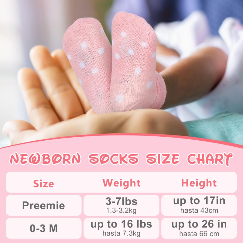 Twistover 10 Pairs Preemie Baby Terry Cotton Turn Cuff Socks for Newborn Girls Boys - Nicu(Pink, White,3 Months) - Image 3