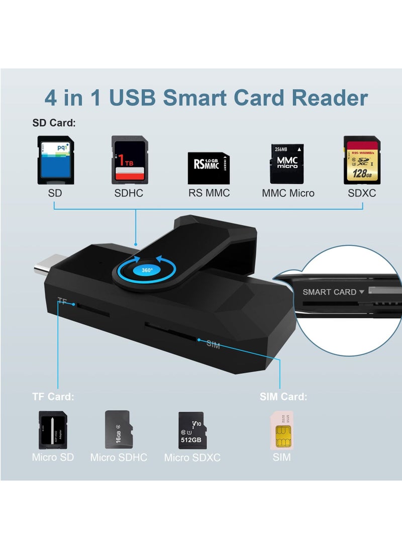 SYOSI - Type-C SIM Reader for Mobile Phones ID Card Reader Smart Card Reader for Contact Chip Micro SD+SD Card Reader CAC Reader for Bank CAC IC Health Credit Card Drive-free for Windows Android - Image 1