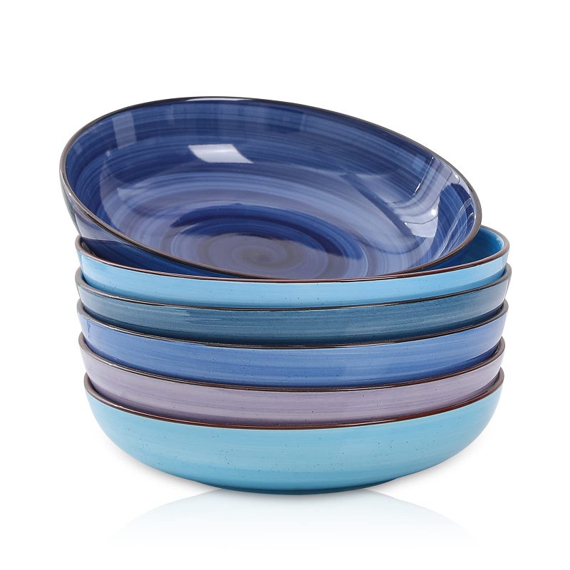Selamica Porcelain 26 Ounce Salad Pasta Bowls 8 inch Wide and Shallow Serving bowls Microwave  Dishwasher Safe Sturdy  Stackable Set of 6 Gradient Blue
