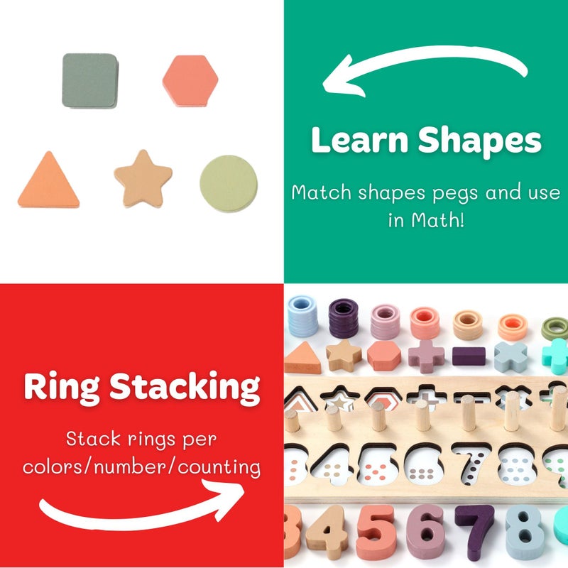 BEKILOLE Wooden Montessori Toys for Kids Toddler Number Puzzles Sorter Counting Shape Stacker Stacking Game Preschool Toys for Boy Girl Learning Education Math Blocks Year Old Girl Gifts (Macron) - Image 5