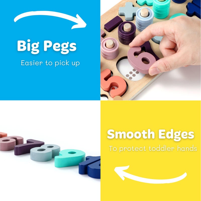 BEKILOLE Wooden Montessori Toys for Kids Toddler Number Puzzles Sorter Counting Shape Stacker Stacking Game Preschool Toys for Boy Girl Learning Education Math Blocks Year Old Girl Gifts (Macron) - Image 2