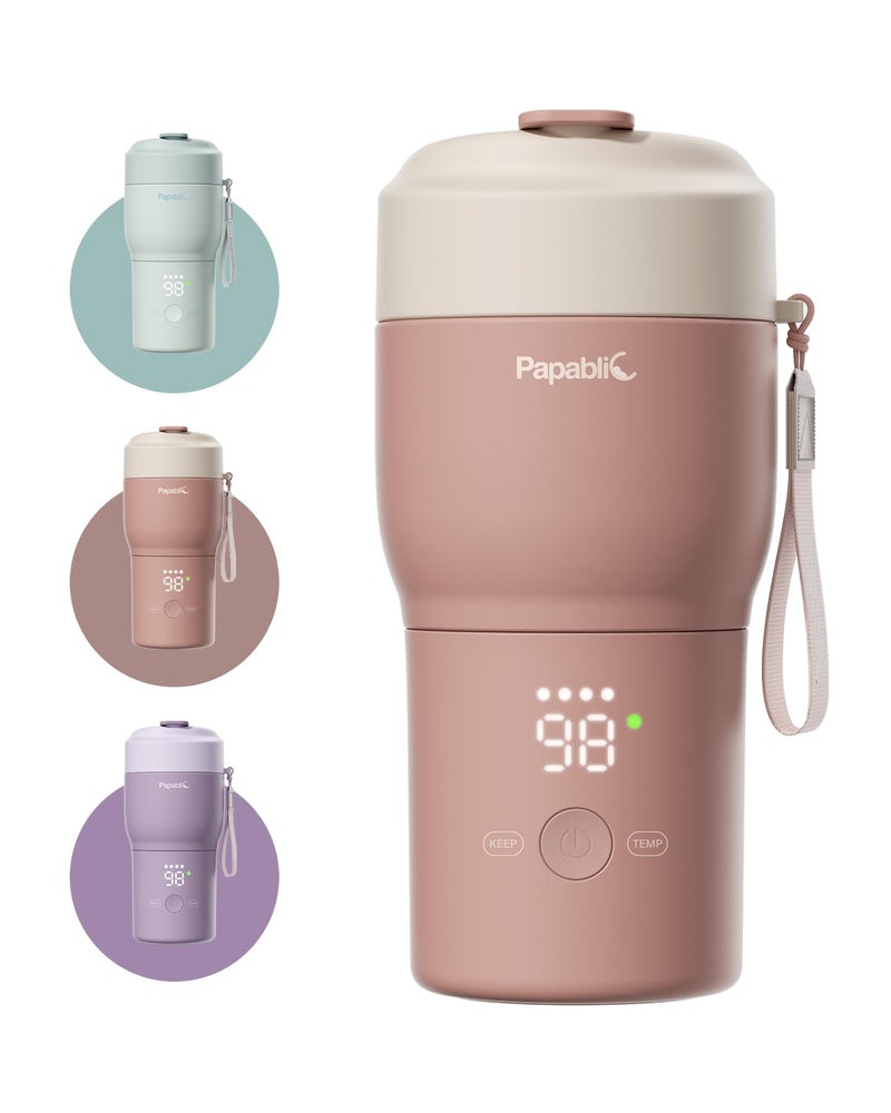 Papablic Pro Portable Bottle Warmer for Travelâ€“ Fast Heating, Steam Sterilizer, 30W Fast Charge, 5-Temp Control, Easy-Clean Wide Mouth, Baby Milk Warmer for Breastmilk & Formula, Almond Rose - Image 1