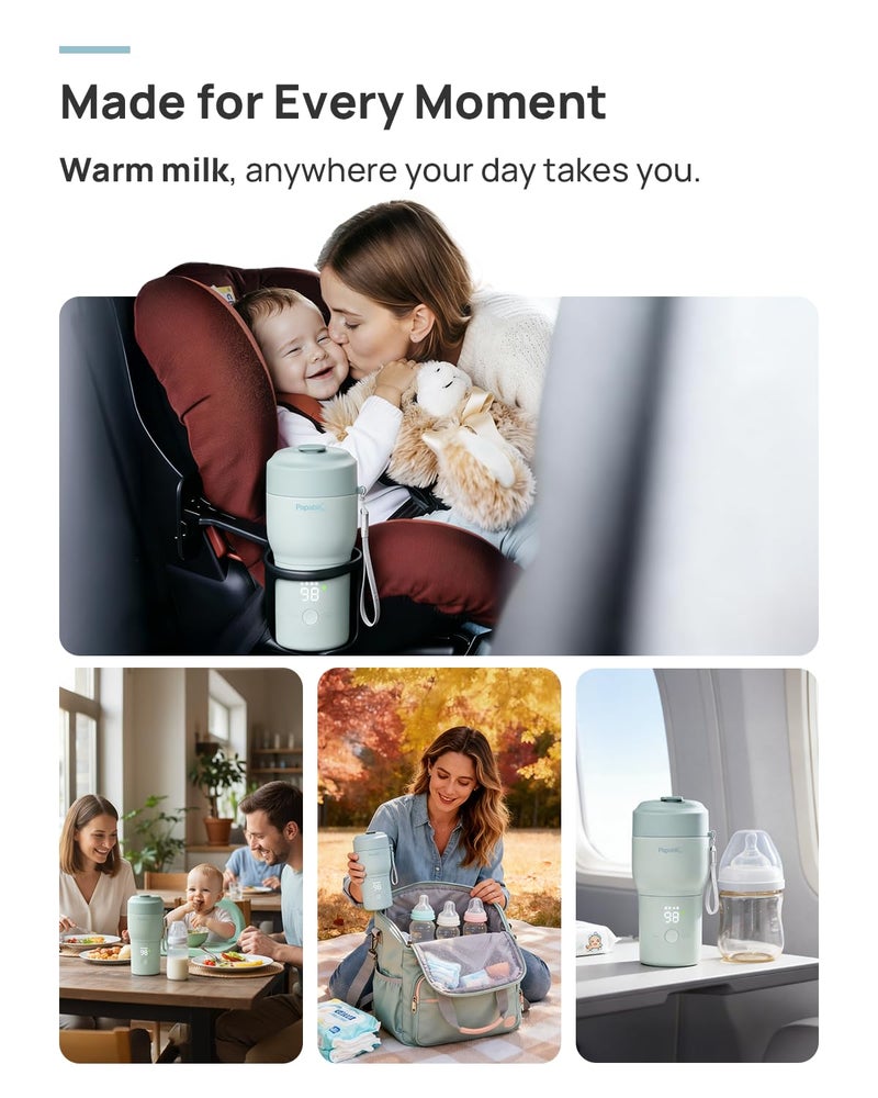 Papablic Pro Portable Bottle Warmer for Travelâ€“ Fast Heating, Steam Sterilizer, 30W Fast Charge, 5-Temp Control, Easy-Clean Wide Mouth, Baby Milk Warmer for Breastmilk & Formula, Almond Rose - Image 3