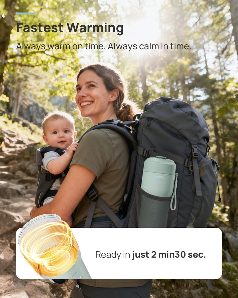 Papablic Pro Portable Bottle Warmer for Travelâ€“ Fast Heating, Steam Sterilizer, 30W Fast Charge, 5-Temp Control, Easy-Clean Wide Mouth, Baby Milk Warmer for Breastmilk & Formula, Almond Rose - Image 2