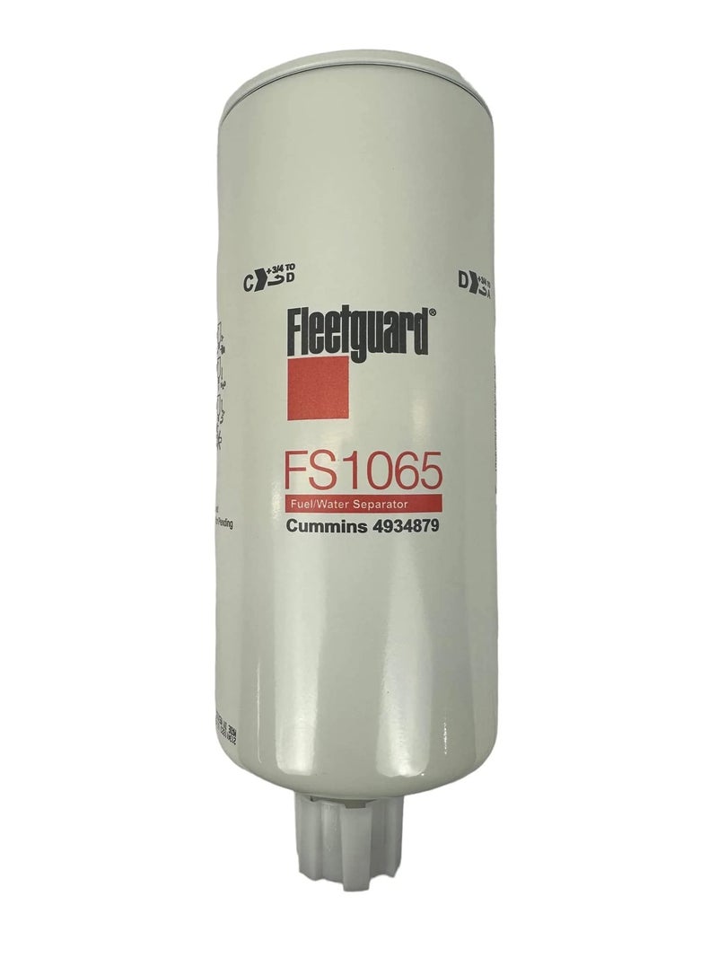 Fleetguard FS1065 Fuel/Water Separator For Cummins 4934879, ISC07 StrataPore Media, 98.7% Efficiency, 10-Micron Rating, 1-14 UNS-2B Thread Size, 9.79"H x 3.69"OD - Image 1