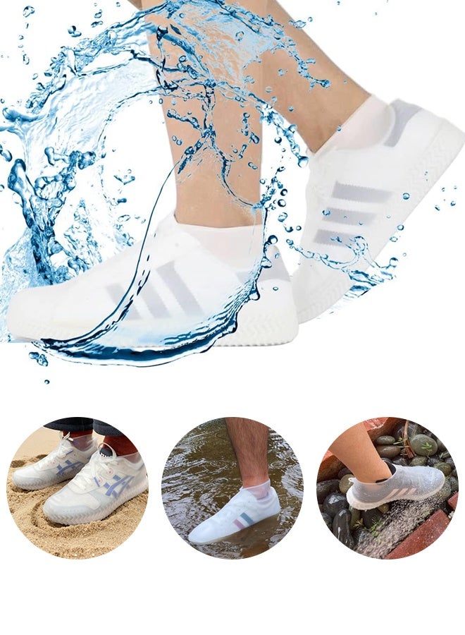 Waterproof Shoe Covers, Non-Slip Sandproof Water Resistant Overshoes Silicone Rubber Rain Shoe Cover Outdoor Cycling Protectors apply to Men, Women, Kids (Medium, White) - Image 1