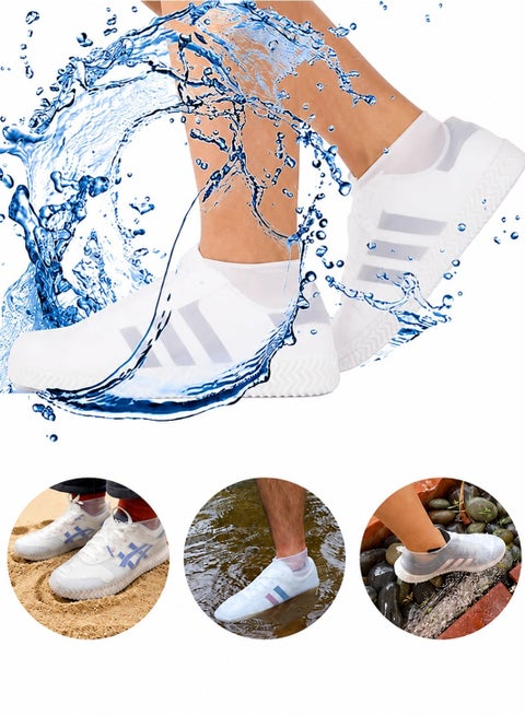 Silicone Waterproof Shoe Covers, Anti-slip Reusable Overshoes, Foldable Shoe Protectors for Outdoor Cycling, Camping, Gardening, Men Women Kids  (Medium, White)