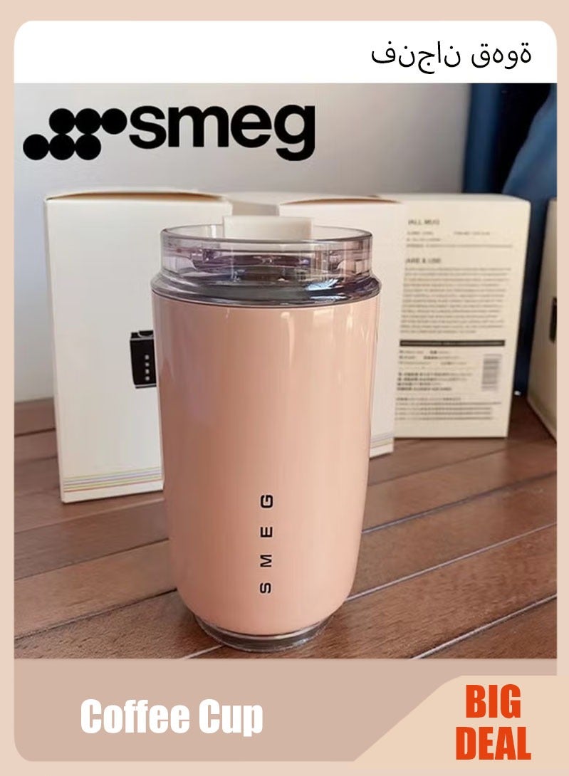 سميج كوب مشروبات 320 مل كوب شرب محمول للسيارة مصنوع من الفولاذ المقاوم للصدأ مانع للتسرب 320 مل ترمس قهوة (وردي) - Image 1