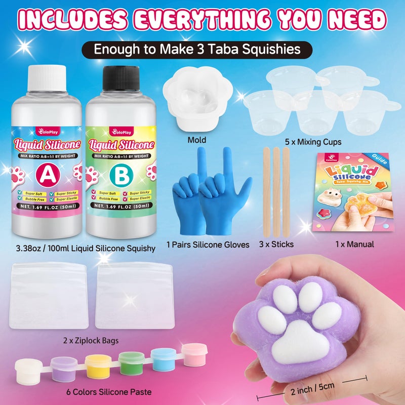 ColoPlay Taba Squishy Kit - 3.4OZ Rubber Experience Squishy Kit with Guided, Bubble Free and Faster Fully Cures - FuFu Squishy Kit with Mold - Stress Relief Entertainment - Image 2