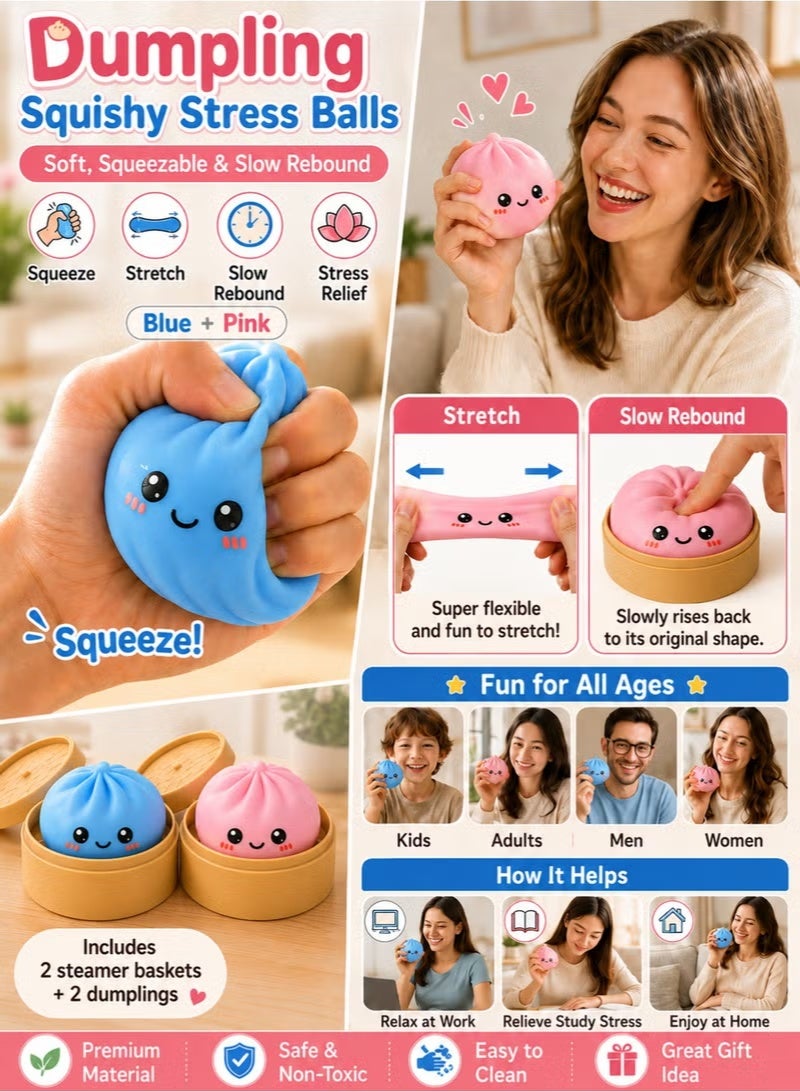 Eworld Dumpling Squishy Sensory Squeeze Toy Pack of 2 – Soft Slow Rising Stress Relief Fidget Toy for Kids & Adults, Anti-Anxiety Sensory Toy, Blue & Pink - Image 5
