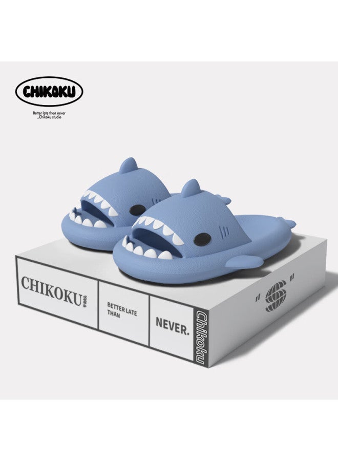 Chikoku Shark Slippers For Men, Summer Home Bathroom Thick-soled Non-slip Slippers For Women, Outdoor Wear, Xiao Cai Blue, Size 42/43 - Image 2
