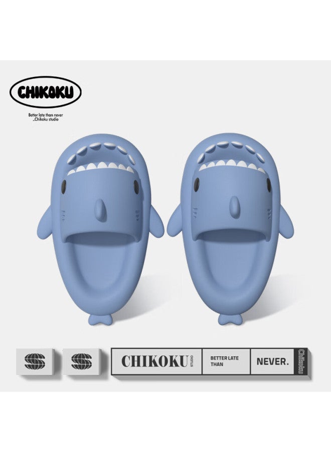 Chikoku Shark Slippers For Men, Summer Home Bathroom Thick-soled Non-slip Slippers For Women, Outdoor Wear, Xiao Cai Blue, Size 42/43 - Image 1