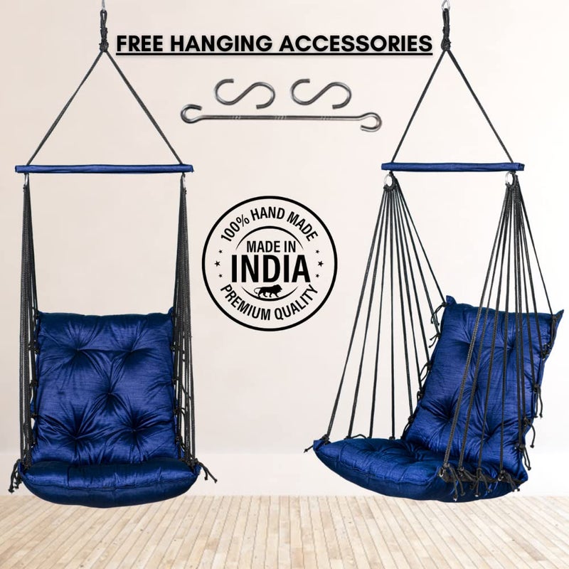 Patiofy Swing Chair For Balcony Wooden Hanging Jhula For Adults 100Kgs Capacity DarkBlue - Image 3