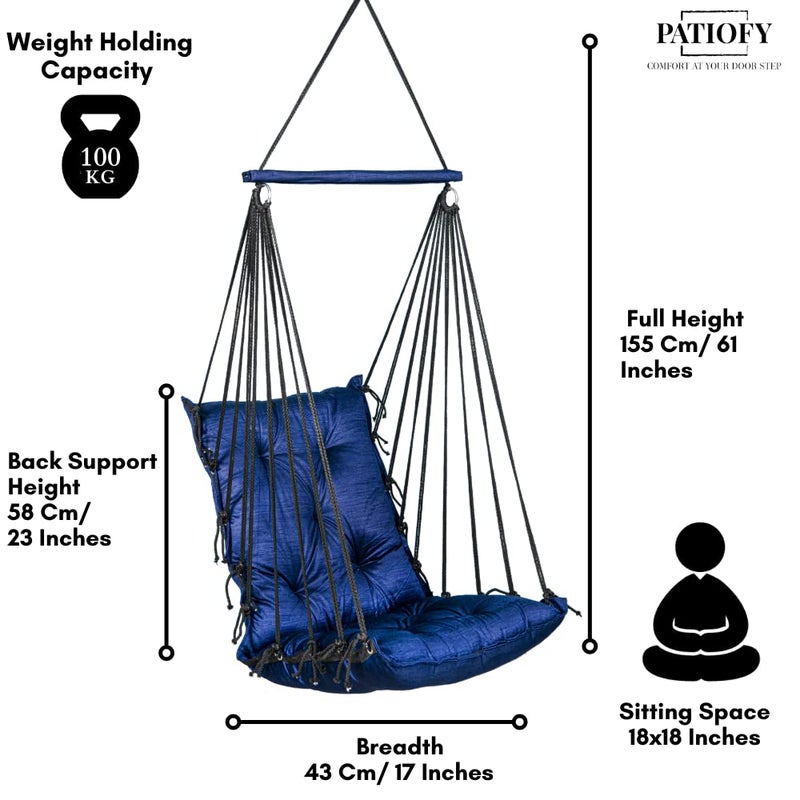 Patiofy Swing Chair For Balcony Wooden Hanging Jhula For Adults 100Kgs Capacity DarkBlue - Image 4