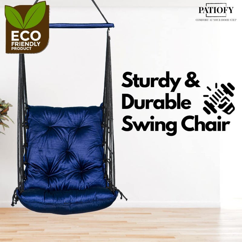 Patiofy Swing Chair For Balcony Wooden Hanging Jhula For Adults 100Kgs Capacity DarkBlue - Image 2