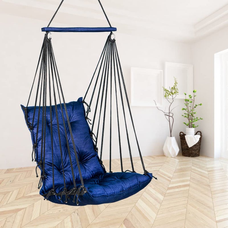 Patiofy Swing Chair For Balcony Wooden Hanging Jhula For Adults 100Kgs Capacity DarkBlue - Image 1