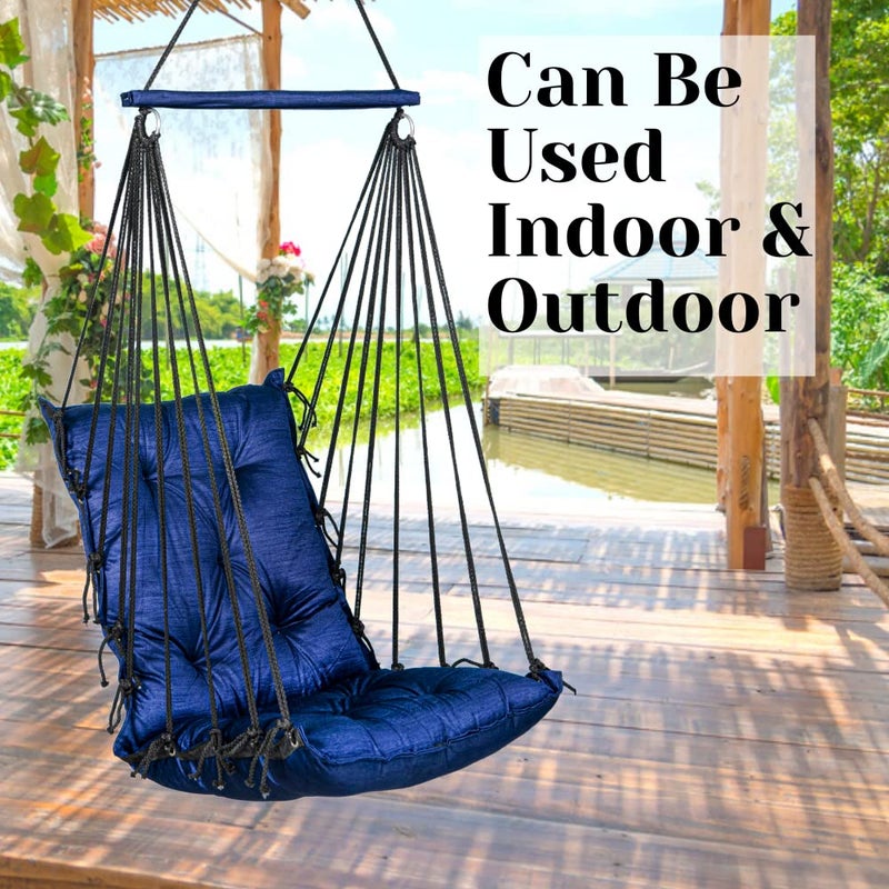 Patiofy Swing Chair For Balcony Wooden Hanging Jhula For Adults 100Kgs Capacity DarkBlue - Image 5
