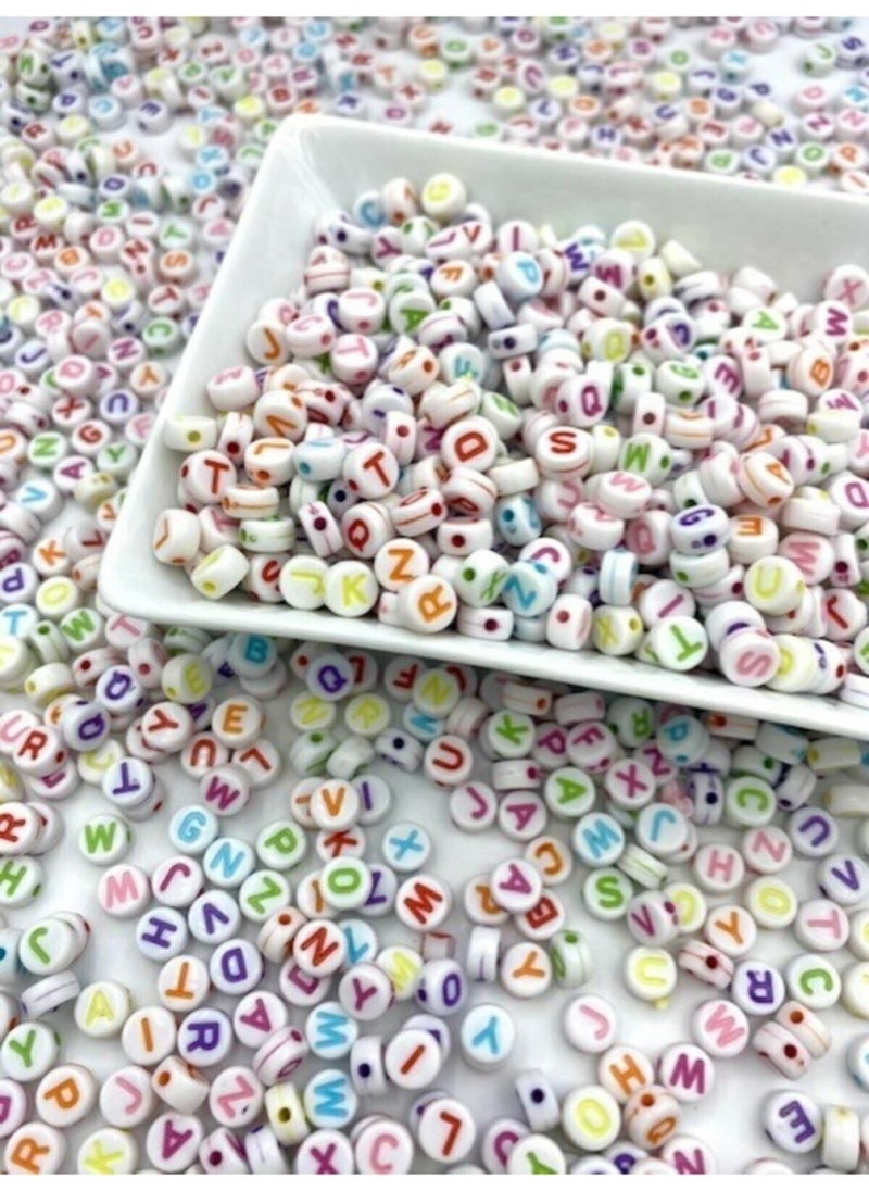 TıkTık AL TıkTık BUY 50 gr Letter Beads 4 x 7 mm Flat White Colored Letter Beads (50 gr - 375 Pieces)  - Image 2