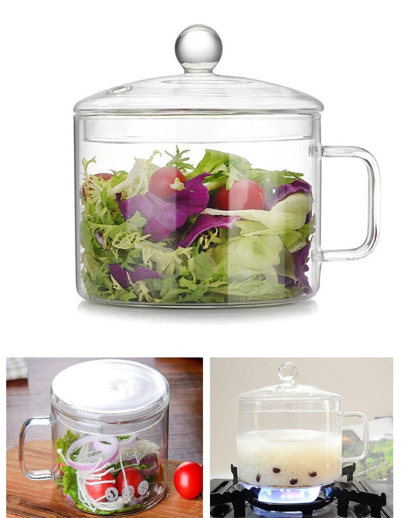 Glass Saucepan with Cover16L54 OZ Heatresistant Glass Stovetop Pot and Pan with Lid The Best Handmade Glass Cookware Set Cooktop Safe for Pasta Noodle Soup Milk Baby Food 16L54OZ